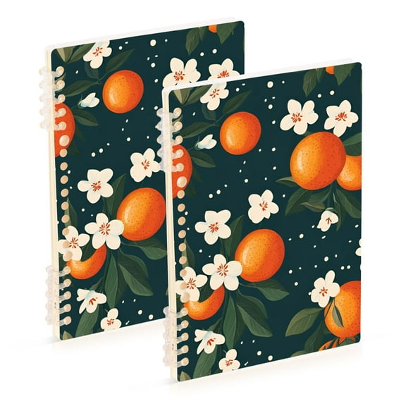 FORMRS 1-Subject Spiral Notebook 8" x 5" College Ruled 60 Refillable Sheet A5 Hard Cover, Blue Floral Oranges