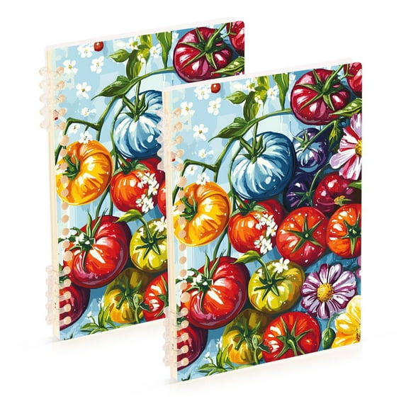 FORMRS 1-Subject Spiral Notebook 8" x 5" College Ruled 60 Refillable Sheet A5 Hard Cover, Blue Floral Tomatoes
