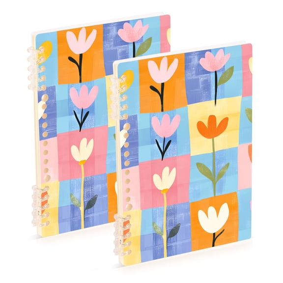 FORMRS 1-Subject Spiral Notebook 8" x 5" College Ruled 60 Refillable Sheet A5 Hard Cover, Blue Flowers