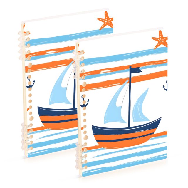 FORMRS 1-Subject Spiral Notebook 8" x 5" College Ruled 60 Refillable Sheet A5 Hard Cover, Blue Nautical Pattern