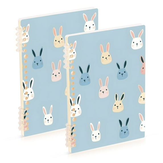 FORMRS 1-Subject Spiral Notebook 8" x 5" College Ruled 60 Refillable Sheet A5 Hard Cover, Blue Rabbits