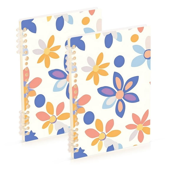 FORMRS 1-Subject Spiral Notebook 8" x 5" College Ruled 60 Refillable Sheet A5 Hard Cover, Blue Retro Flower