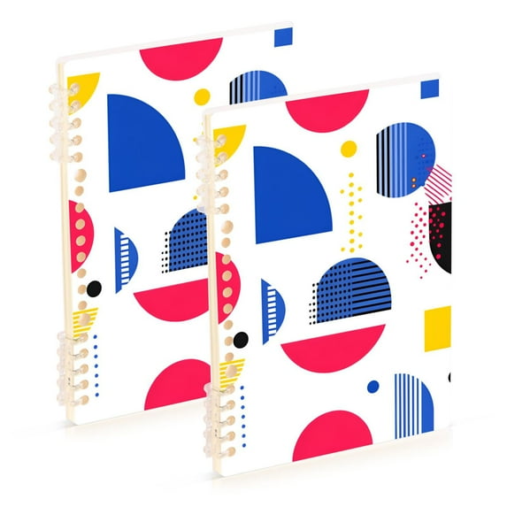 FORMRS 1-Subject Spiral Notebook 8" x 5" College Ruled 60 Refillable Sheet A5 Hard Cover, Blue Retro Shapes