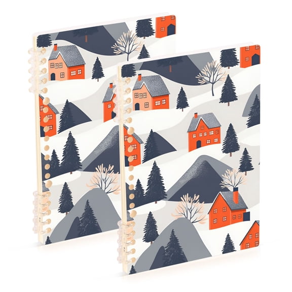 FORMRS 1-Subject Spiral Notebook 8" x 5" College Ruled 60 Refillable Sheet A5 Hard Cover, Blue Snow Houses