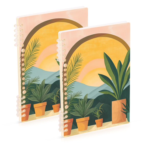 FORMRS 1-Subject Spiral Notebook 8" x 5" College Ruled 60 Refillable Sheet A5 Hard Cover, Boho Plants