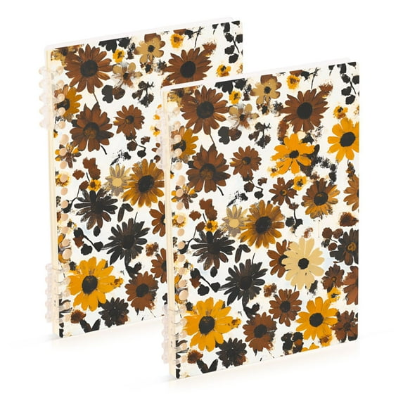 FORMRS 1-Subject Spiral Notebook 8" x 5" College Ruled 60 Refillable Sheet A5 Hard Cover, Brown Flowers
