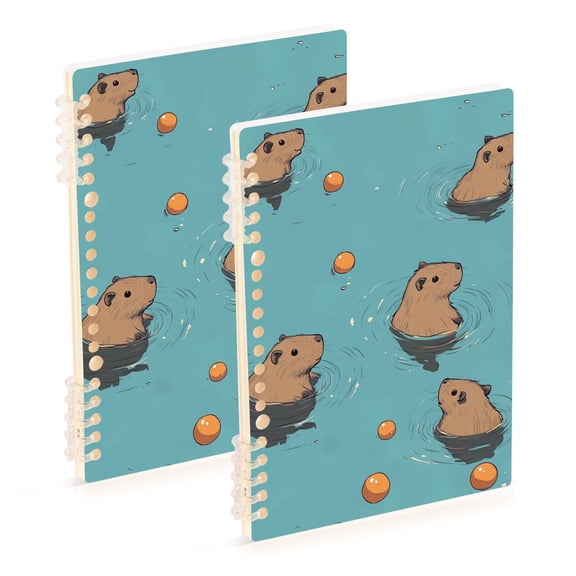 FORMRS 1-Subject Spiral Notebook 8" x 5" College Ruled 60 Refillable Sheet A5 Hard Cover, Cartoon Capybaras
