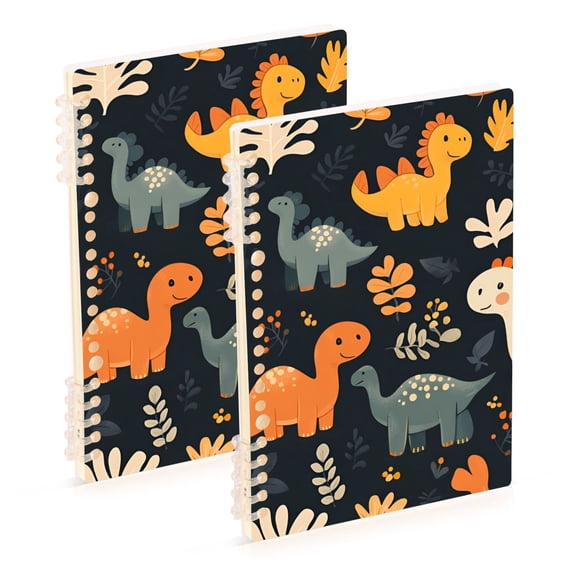 FORMRS 1-Subject Spiral Notebook 8" x 5" College Ruled 60 Refillable Sheet A5 Hard Cover, Cartoon Dinosaur
