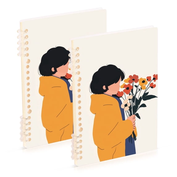 FORMRS 1-Subject Spiral Notebook 8" x 5" College Ruled 60 Refillable Sheet A5 Hard Cover, Cartoon Flowers