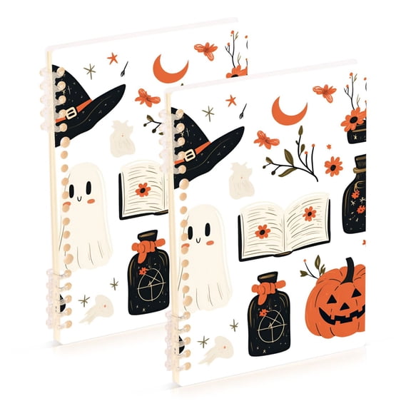 FORMRS 1-Subject Spiral Notebook 8" x 5" College Ruled 60 Refillable Sheet A5 Hard Cover, Cartoon Halloween Ghosts