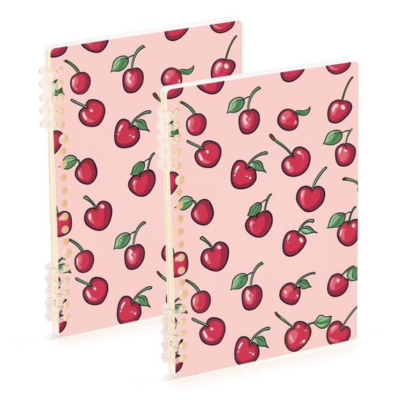 FORMRS 1-Subject Spiral Notebook 8" x 5" College Ruled 60 Refillable Sheet A5 Hard Cover, Cherries Pattern