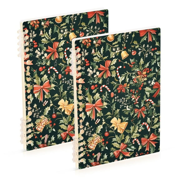 FORMRS 1-Subject Spiral Notebook 8" x 5" College Ruled 60 Refillable Sheet, Christmas Bows