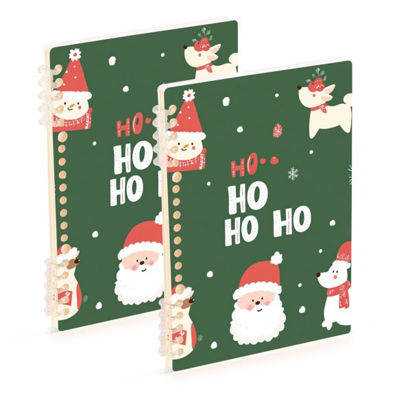 FORMRS 1-Subject Spiral Notebook 8" x 5" College Ruled 60 Refillable Sheet A5 Hard Cover, Christmas Santa