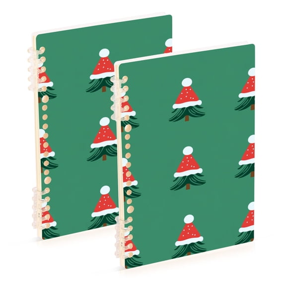 FORMRS 1-Subject Spiral Notebook 8" x 5" College Ruled 60 Refillable Sheet A5 Hard Cover, Christmas Trees