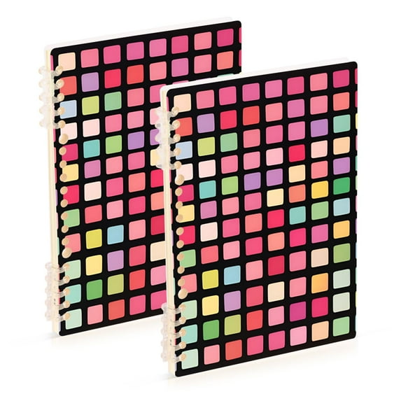 FORMRS 1-Subject Spiral Notebook 8" x 5" College Ruled 60 Refillable Sheet A5 Hard Cover, Colorful Block Pattern