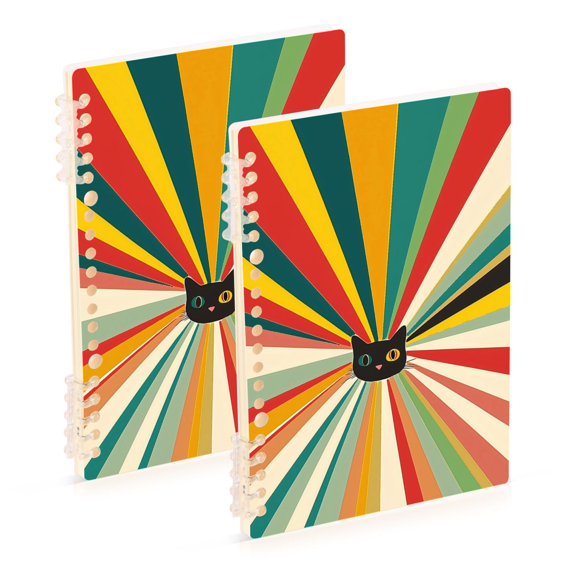 FORMRS 1-Subject Spiral Notebook 8" x 5" College Ruled 60 Refillable Sheet A5 Hard Cover, Colorful Cat