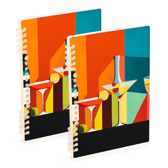 FORMRS 1-Subject Spiral Notebook 8" x 5" College Ruled 60 Refillable Sheet, Colorful Cocktails
