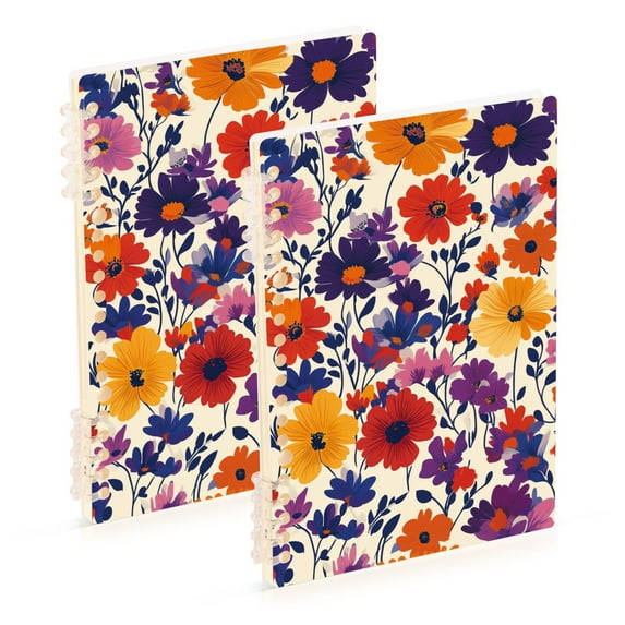 FORMRS 1-Subject Spiral Notebook 8" x 5" College Ruled 60 Refillable Sheet, Colorful Flowers Pattern