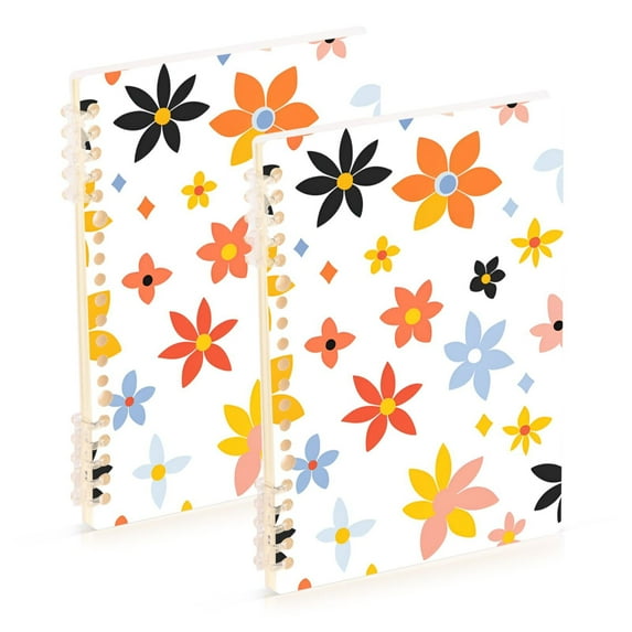 FORMRS 1-Subject Spiral Notebook 8" x 5" College Ruled 60 Refillable Sheet A5 Hard Cover, Colorful Retro Floral