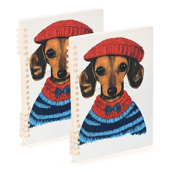 FORMRS 1-Subject Spiral Notebook 8" x 5" College Ruled 60 Refillable Sheet A5 Hard Cover, Cute Dog Artist