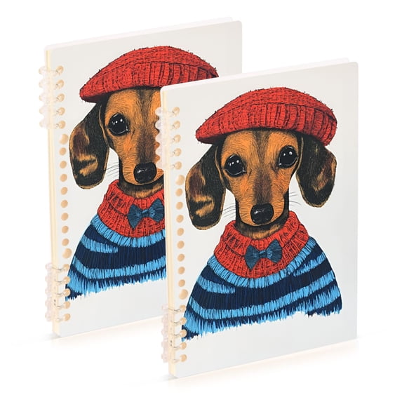 FORMRS 1-Subject Spiral Notebook 8" x 5" College Ruled 60 Refillable Sheet A5 Hard Cover, Cute Dog Artist