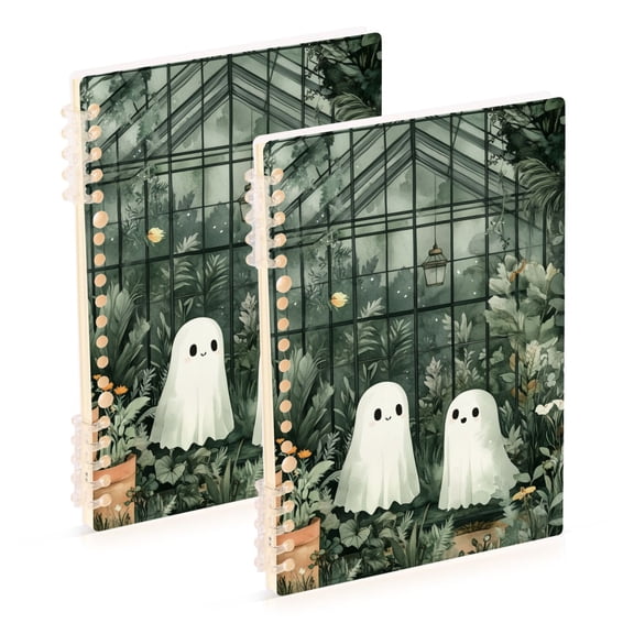 FORMRS 1-Subject Spiral Notebook 8" x 5" College Ruled 60 Refillable Sheet A5 Hard Cover, Cute Ghosts Playing