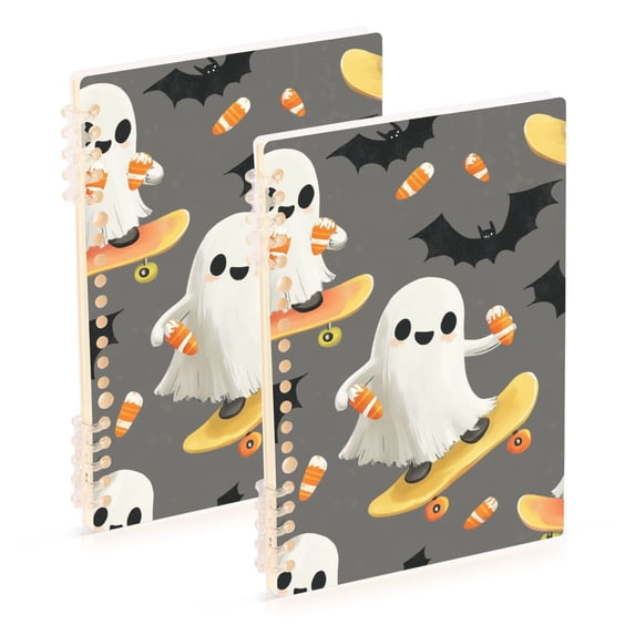 FORMRS 1-Subject Spiral Notebook 8" x 5" College Ruled 60 Refillable Sheet A5 Hard Cover, Cute Ghosts