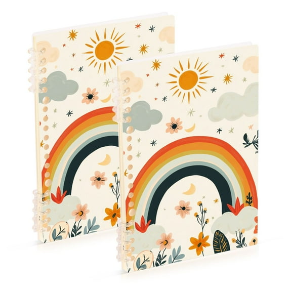 FORMRS 1-Subject Spiral Notebook 8" x 5" College Ruled 60 Refillable Sheet A5 Hard Cover, Cute Rainbow
