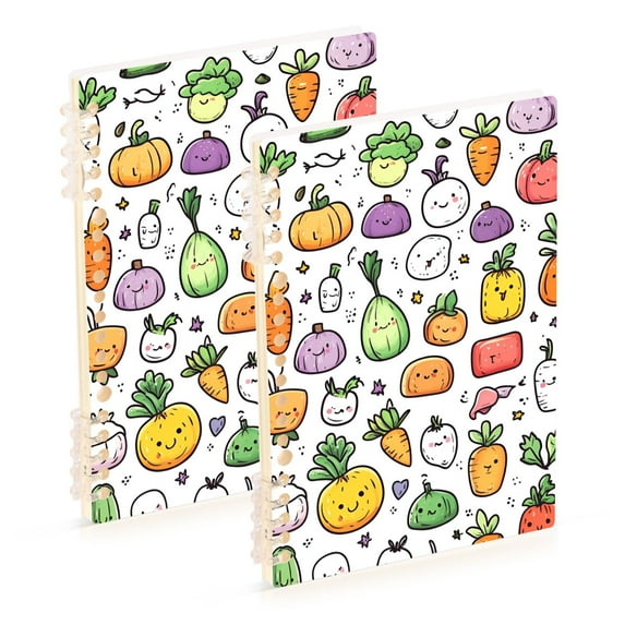 FORMRS 1-Subject Spiral Notebook 8" x 5" College Ruled 60 Refillable Sheet A5 Hard Cover, Cute Vegetables