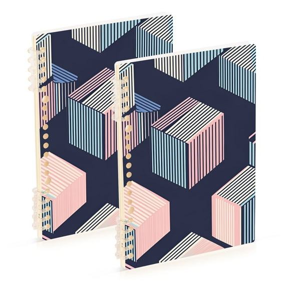 FORMRS 1-Subject Spiral Notebook 8" x 5" College Ruled 60 Refillable Sheet A5 Hard Cover, Dark Cubes