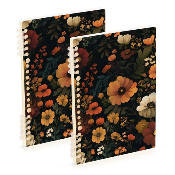 FORMRS 1-Subject Spiral Notebook 8" x 5" College Ruled 60 Refillable Sheet A5 Hard Cover, Dark Floral Pattern