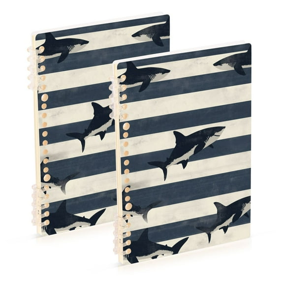 FORMRS 1-Subject Spiral Notebook 8" x 5" College Ruled 60 Refillable Sheet A5 Hard Cover, Dark Sharks