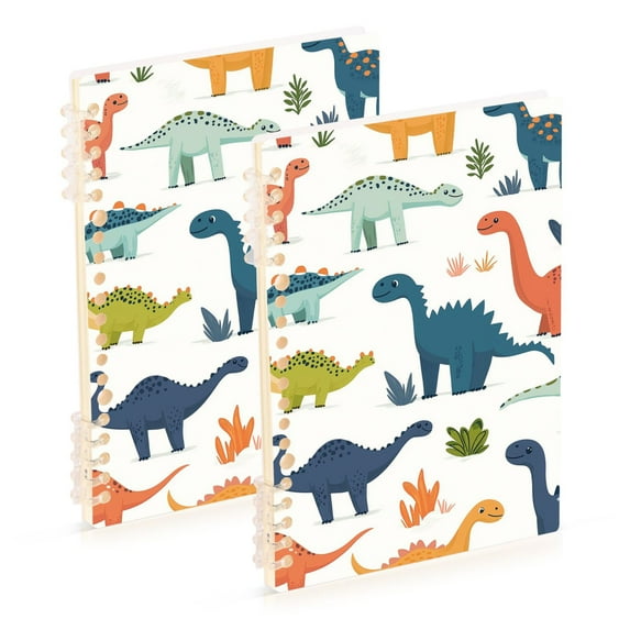 FORMRS 1-Subject Spiral Notebook 8" x 5" College Ruled 60 Refillable Sheet A5 Hard Cover, Dinosaur Pattern