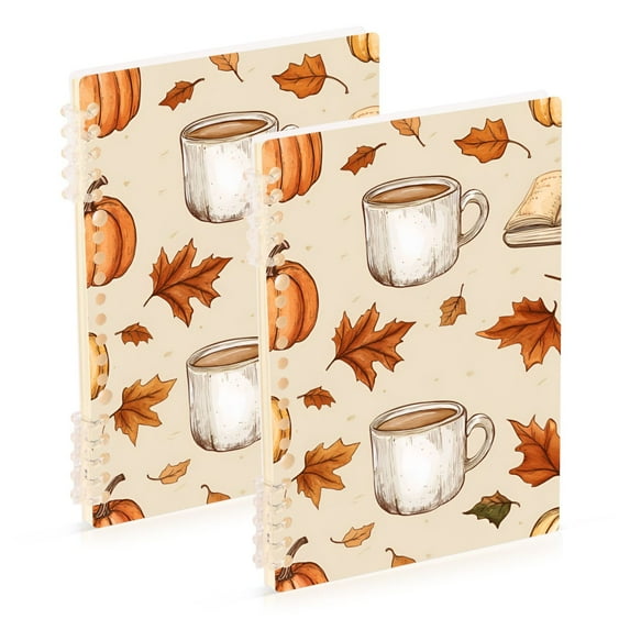 FORMRS 1-Subject Spiral Notebook 8" x 5" College Ruled 60 Refillable Sheet A5 Hard Cover, Fall Mug Pattern