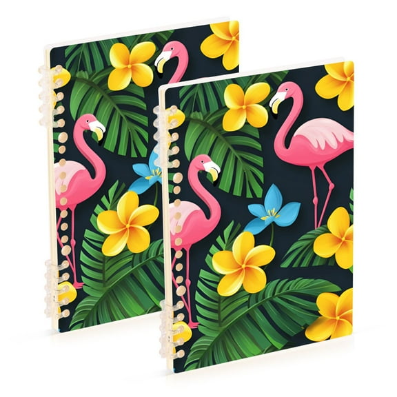 FORMRS 1-Subject Spiral Notebook 8" x 5" College Ruled 60 Refillable Sheet A5 Hard Cover, Flamingo Floral Pattern