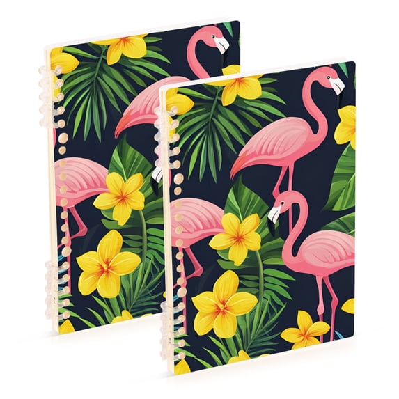 FORMRS 1-Subject Spiral Notebook 8" x 5" College Ruled 60 Refillable Sheet A5 Hard Cover, Flamingo Pattern