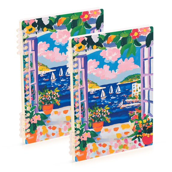 FORMRS 1-Subject Spiral Notebook 8" x 5" College Ruled 60 Refillable Sheet A5 Hard Cover, Floral Window