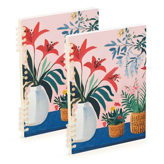 FORMRS 1-Subject Spiral Notebook 8" x 5" College Ruled 60 Refillable Sheet A5 Hard Cover, Flowers and Leaves