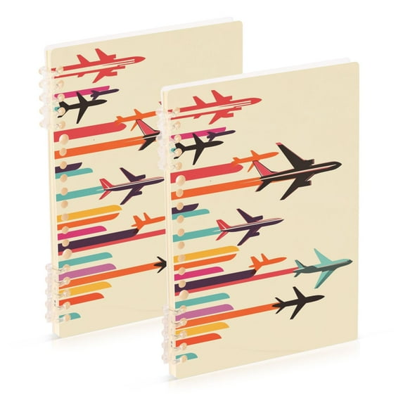 FORMRS 1-Subject Spiral Notebook 8" x 5" College Ruled 60 Refillable Sheet A5 Hard Cover, Flying Planes