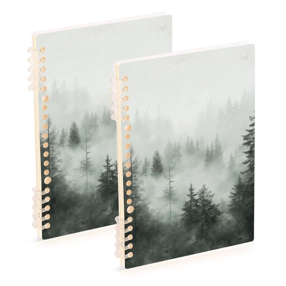 FORMRS 1-Subject Spiral Notebook 8" x 5" College Ruled 60 Refillable Sheet A5 Hard Cover, Foggy Forest