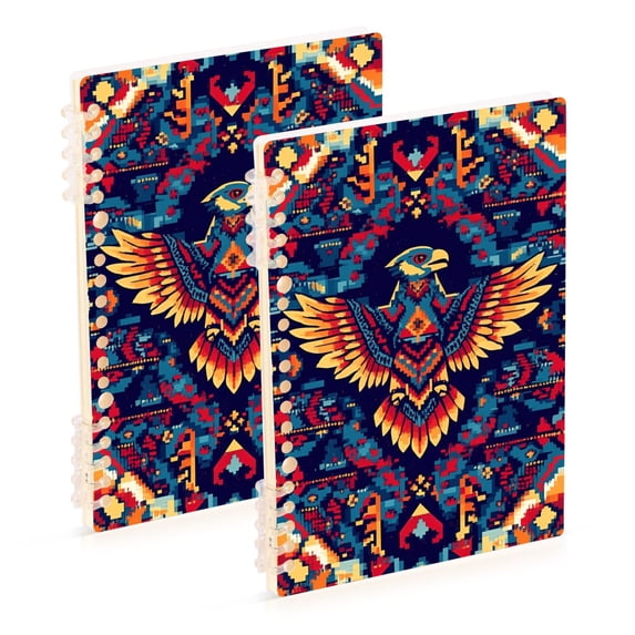 FORMRS 1-Subject Spiral Notebook 8" x 5" College Ruled 60 Refillable Sheet A5 Hard Cover, Geometric Eagle