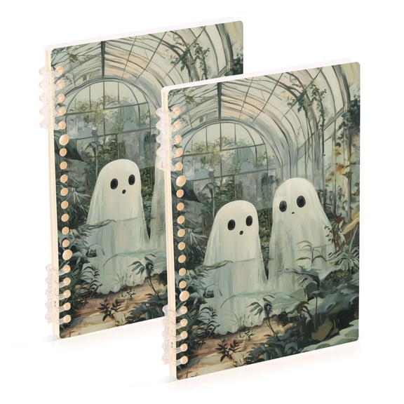 FORMRS 1-Subject Spiral Notebook 8" x 5" College Ruled 60 Refillable Sheet A5 Hard Cover, Ghosts Playing in A Garden