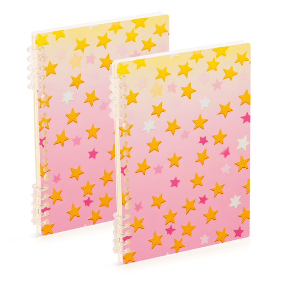FORMRS 1-Subject Spiral Notebook 8" x 5" College Ruled 60 Refillable Sheet A5 Hard Cover, Gradient Pink Stars