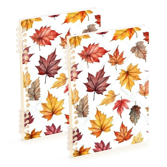 FORMRS 1-Subject Spiral Notebook 8" x 5" College Ruled 60 Refillable Sheet A5 Hard Cover, Gray Autumn Leaves