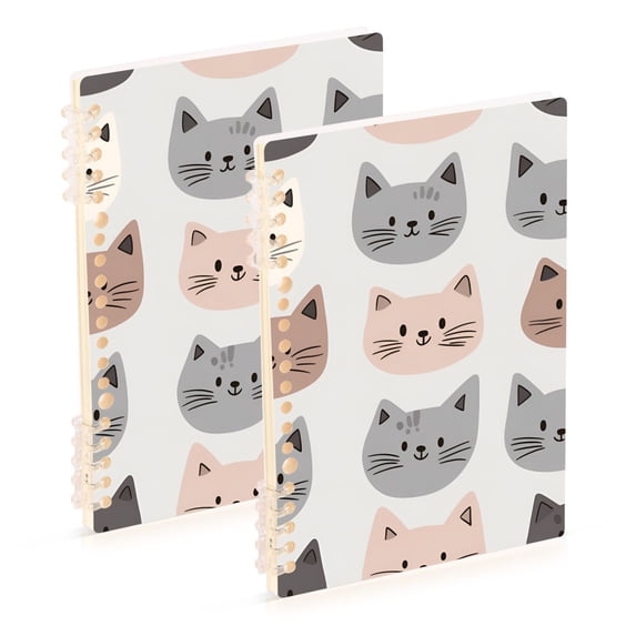 FORMRS 1-Subject Spiral Notebook 8" x 5" College Ruled 60 Refillable Sheet A5 Hard Cover, Gray Cat Pattern