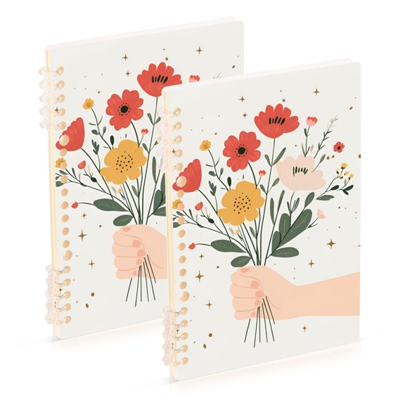 FORMRS 1-Subject Spiral Notebook 8" x 5" College Ruled 60 Refillable Sheet, Gray Cute Flower