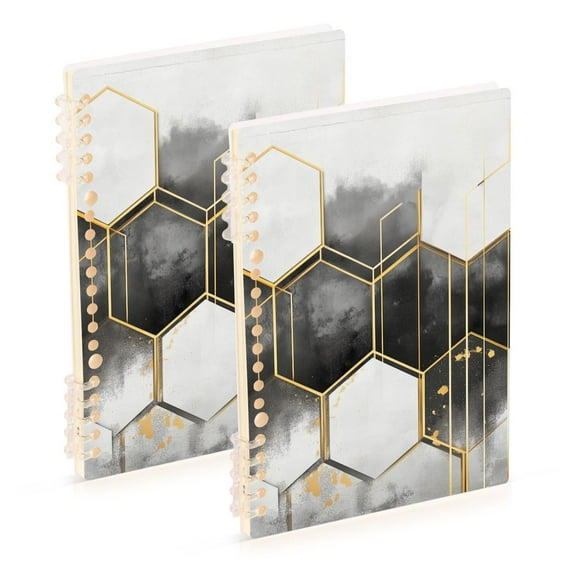 FORMRS 1-Subject Spiral Notebook 8" x 5" College Ruled 60 Refillable Sheet A5 Hard Cover, Gray Hexagons