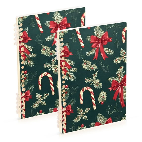 FORMRS 1-Subject Spiral Notebook 8" x 5" College Ruled 60 Refillable Sheet A5 Hard Cover, Green Christmas Candy Canes