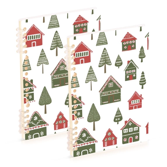 FORMRS 1-Subject Spiral Notebook 8" x 5" College Ruled 60 Refillable Sheet A5 Hard Cover, Green Christmas House