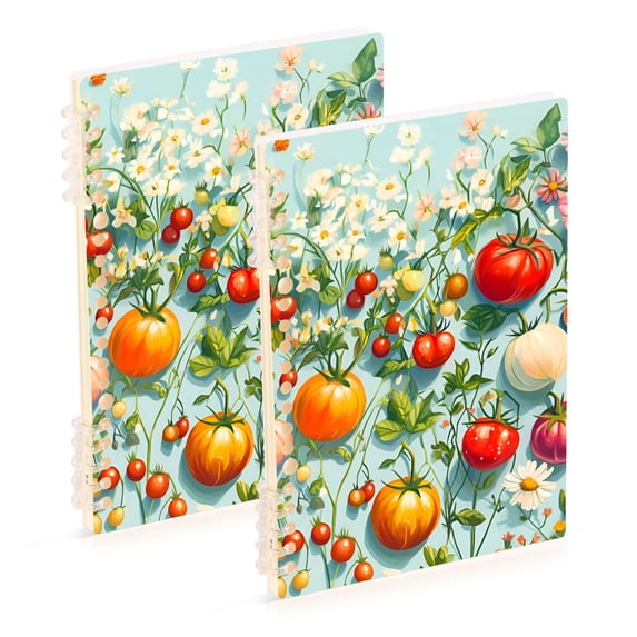 FORMRS 1-Subject Spiral Notebook 8" x 5" College Ruled 60 Refillable Sheet A5 Hard Cover, Green Floral Tomatoes